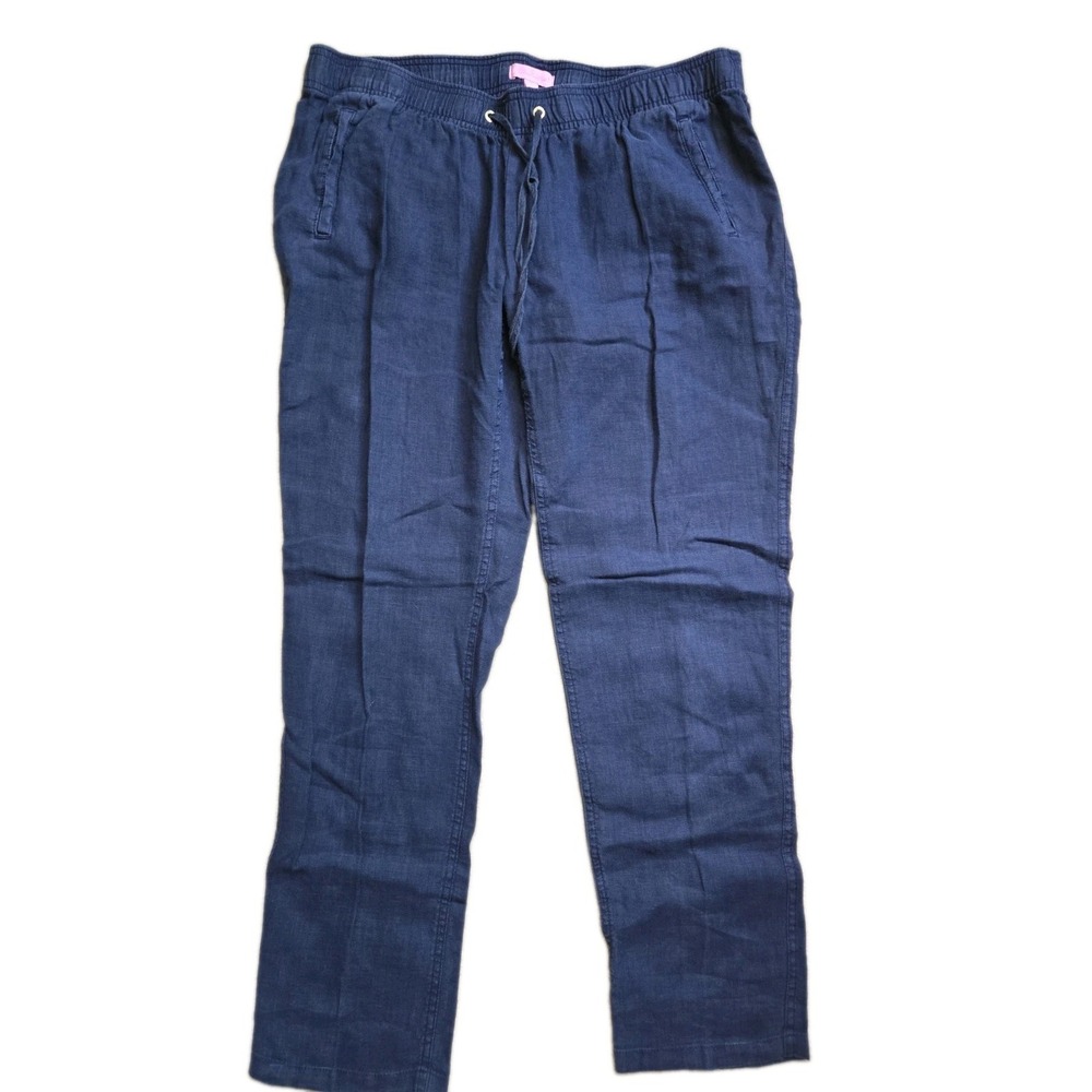 Lilly‎ Pulitzer 100% Linen Pants Wide Leg BLUE Beach Womens Size L